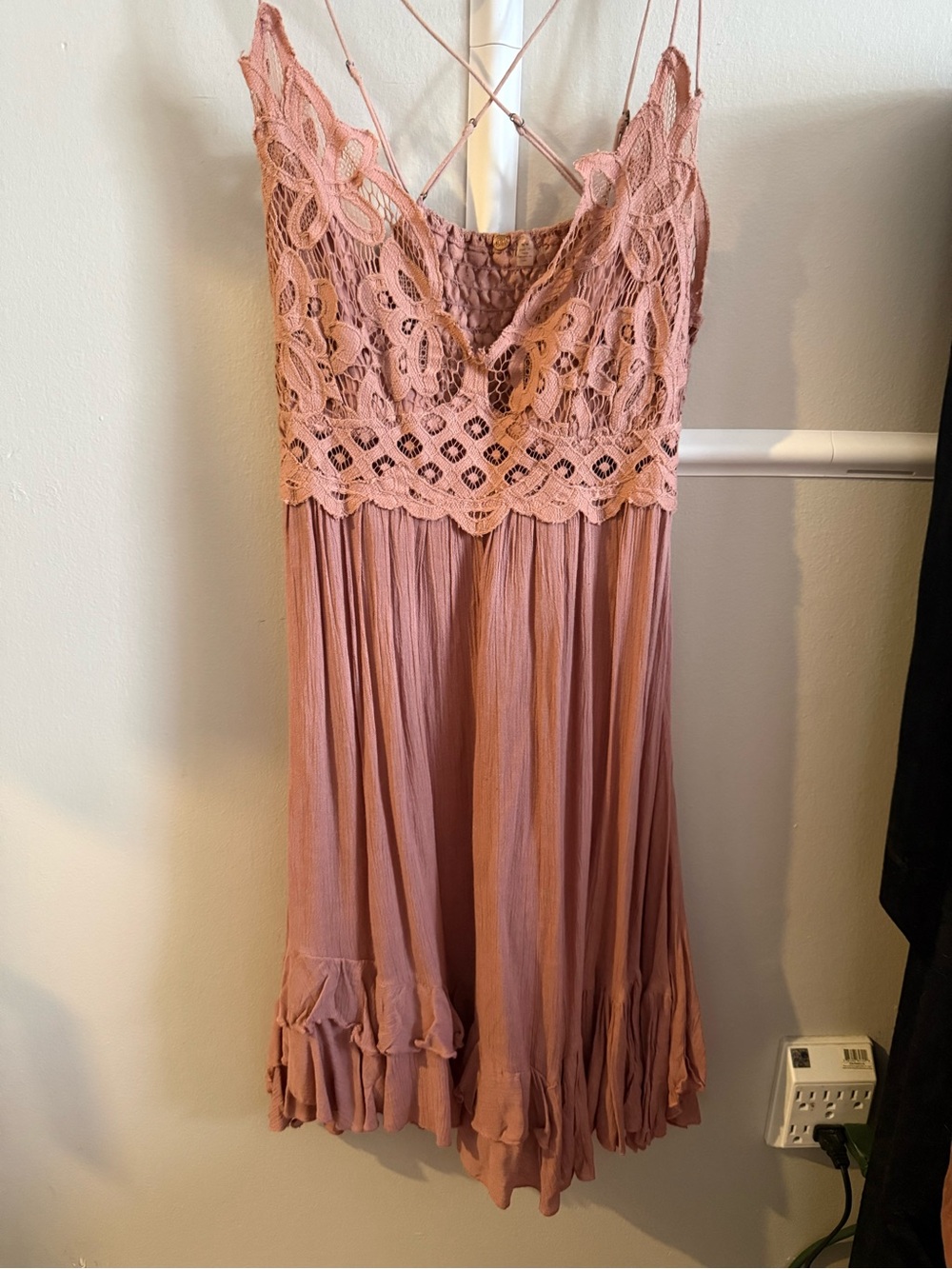 Free People Dusty Rose Crochet-Top Mini Dress